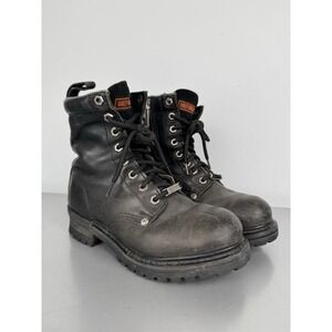 Harley Davidson Biker Boots Womens 6.5 Black Leather Side Zip Motorcycle  (READ)